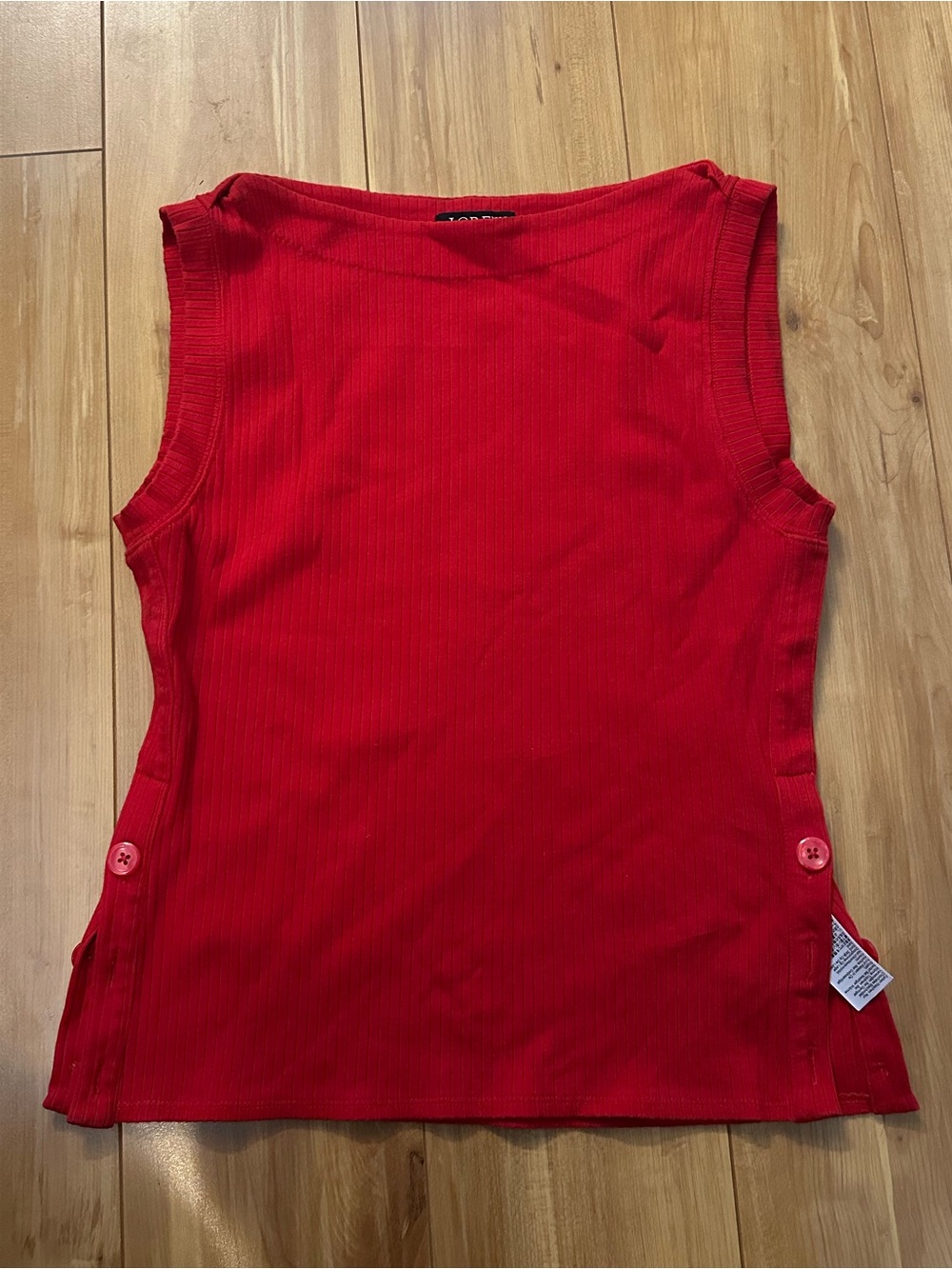 J. Crew red Premium rib side button boatneck top, size M